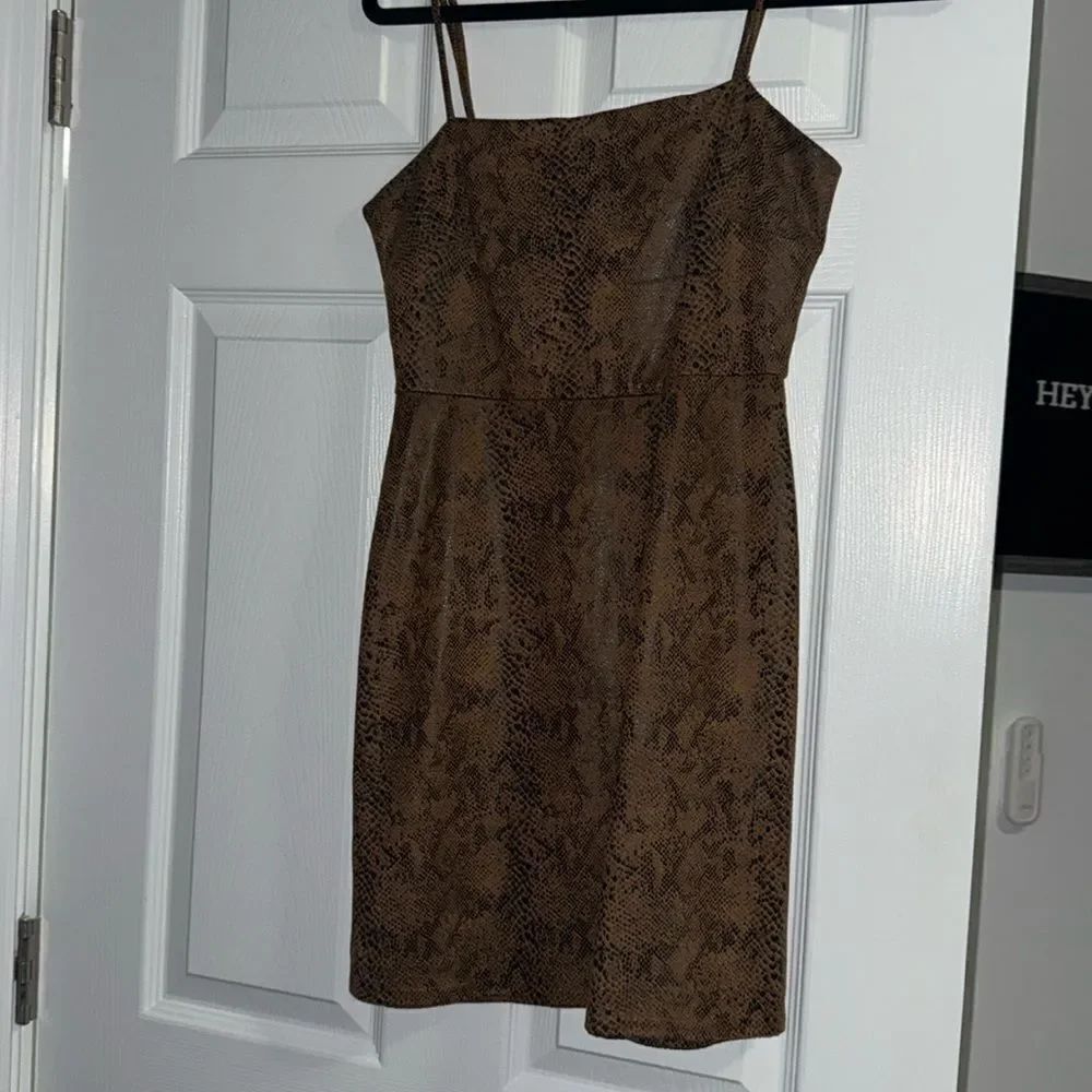 Worn Once Snake Print Faux Leather Dress - Spaghetti Strap - Mini - Zipper Back